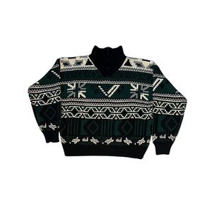 Vintage Green and White Patterned Pullover